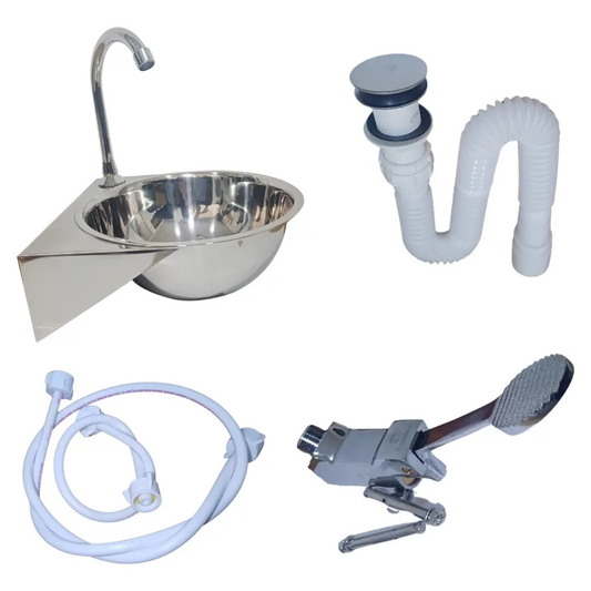 Set Lavamanos Acero Inoxidable 24x26cm Kit Pedal Desagüe