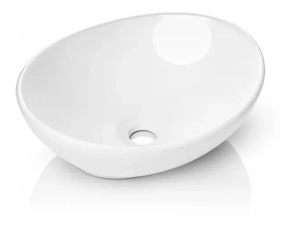 Lavamanos Moderno De Porcelana Blanco Ovalado.
